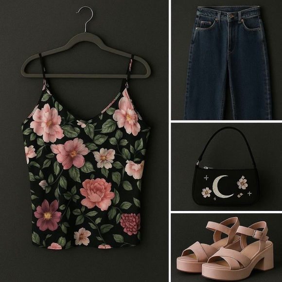 Vintage “Good To Go” Floral Satin Cami – Size M - Picture 7 of 7